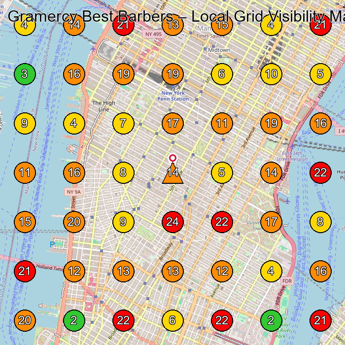 Gramercy Best Barbers Barber Shop GeoGrid ranking map for New York NY
